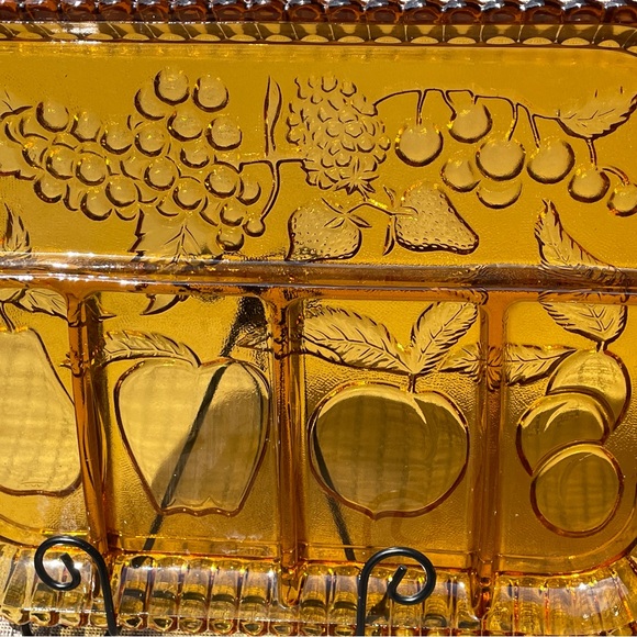 INDIANA GLASS AMBER DEPRESSION DIVIDED RELISH SERVING TRAY MID CENTURY MODERN - Picture 3 of 7